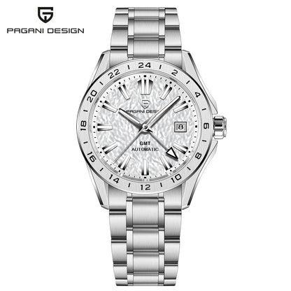Pagani Design Herren Luxus Automatikuhr GMT Edelstahl Saphirglas Datum 39 mm