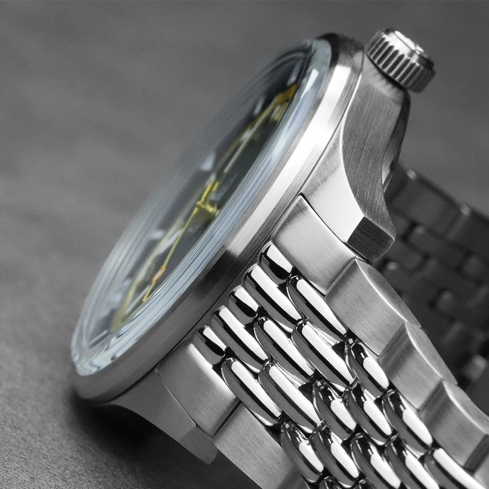 Cadisen Automatik Uhr Herren Armbanduhr Silber 40mm Edelstahl 10bar Datum