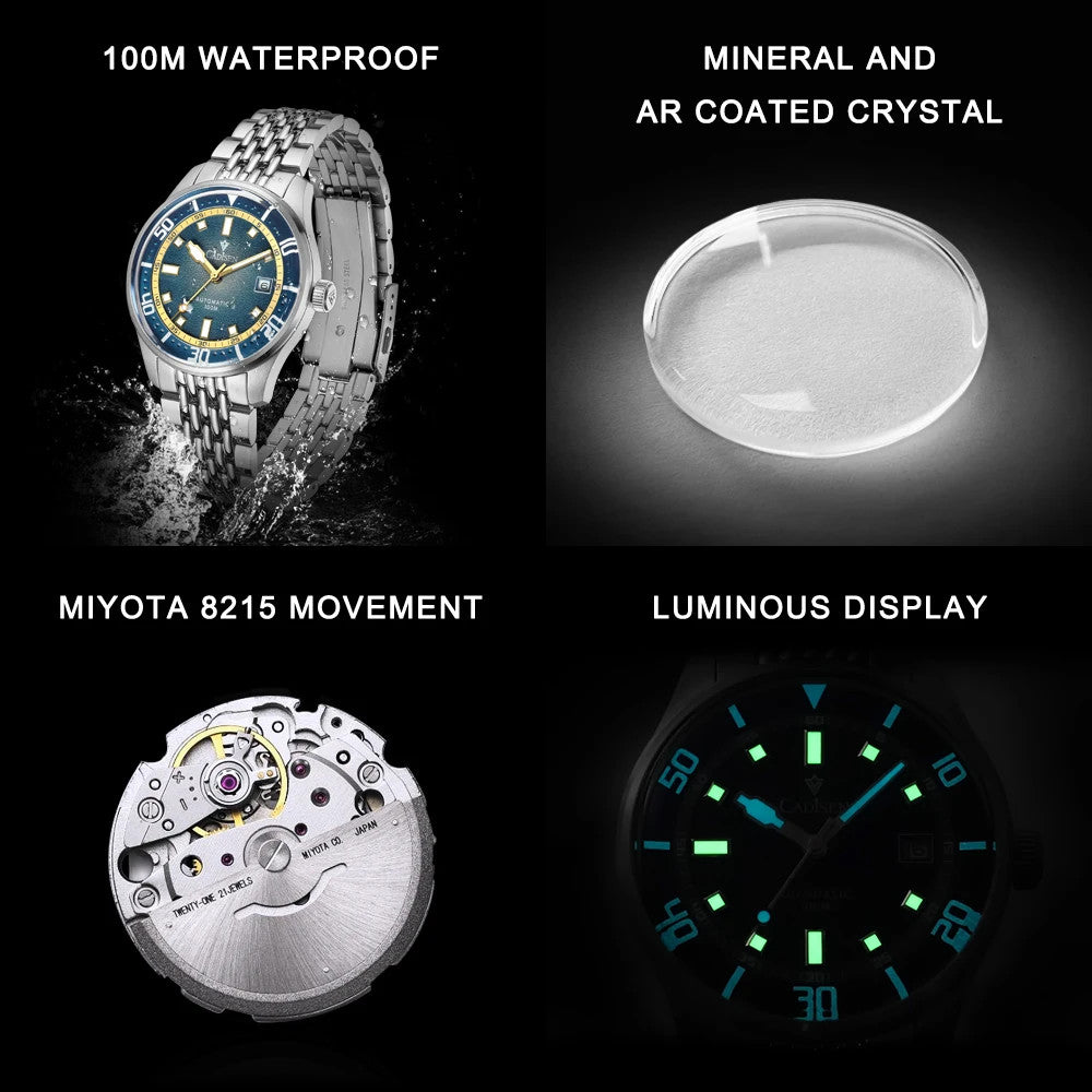 Cadisen Automatik Uhr Herren Armbanduhr Silber 40mm Edelstahl 10bar Datum