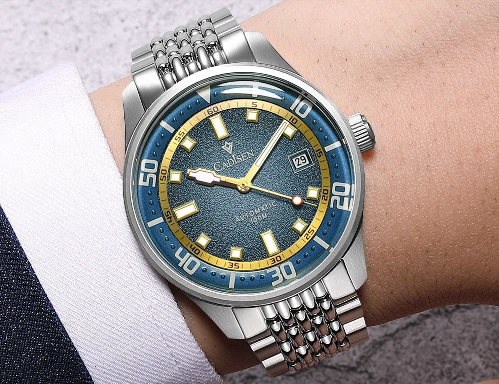 Cadisen Automatik Uhr Herren Armbanduhr Silber 40mm Edelstahl 10bar Datum