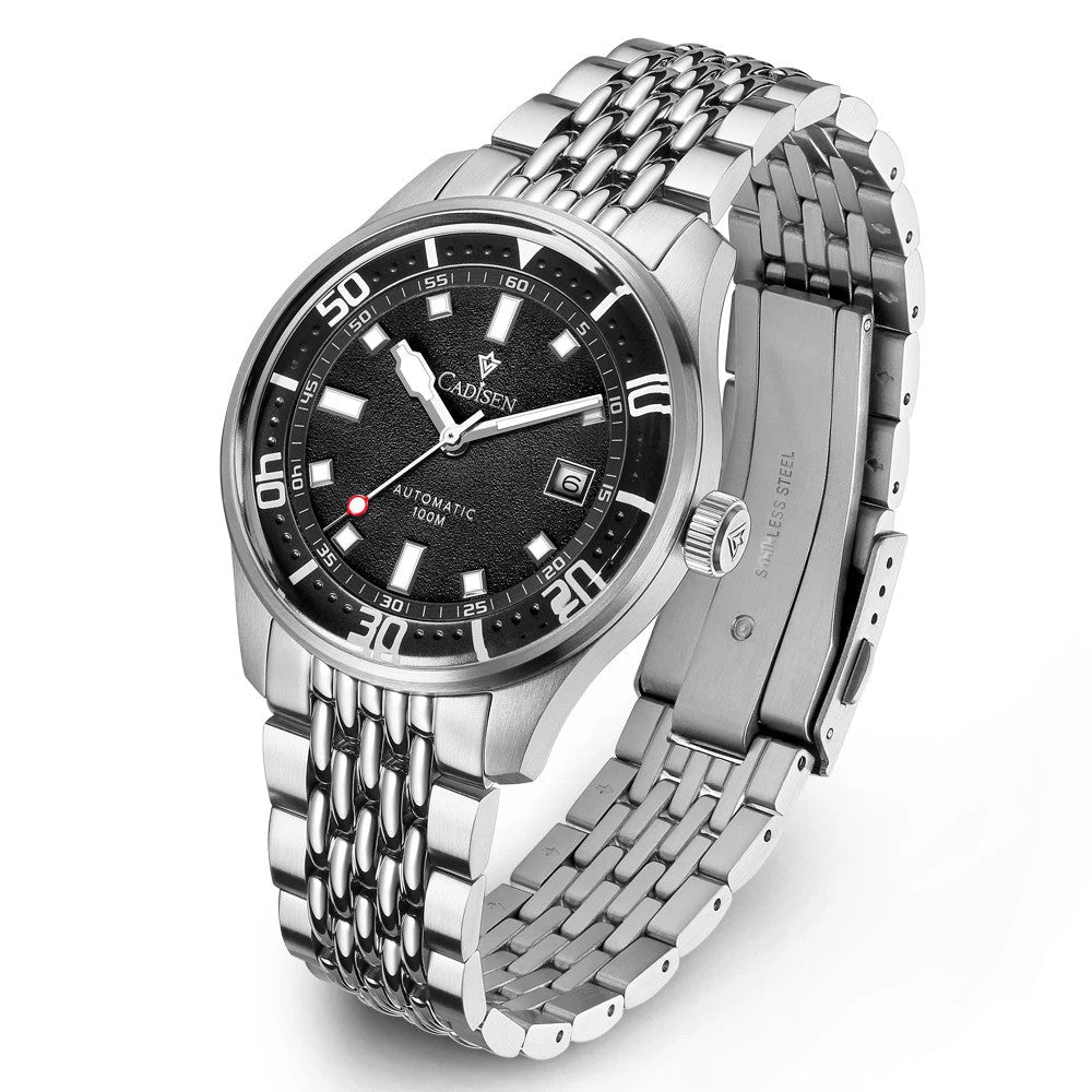 Cadisen Automatik Uhr Herren Armbanduhr Silber 40mm Edelstahl 10bar Datum