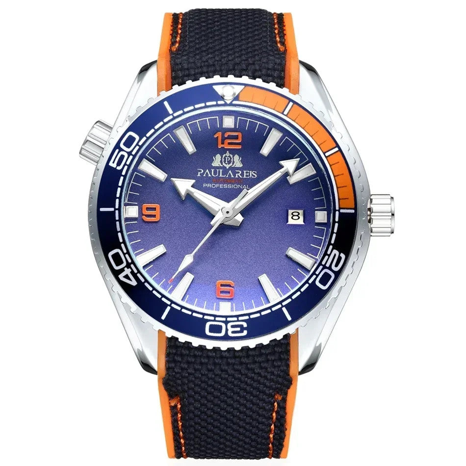 Paulareis Automatik Uhr Herren Armbanduhr Luxusuhr Datum Kautschukband 3bar