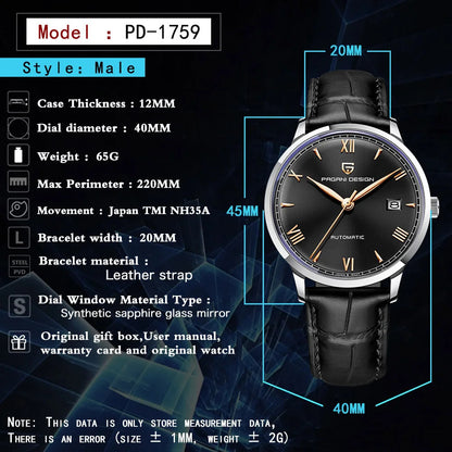 Pagani Design PD-1759 Automatik Uhr Herren Armbanduhr Edelstahl Saphirglas 40mm