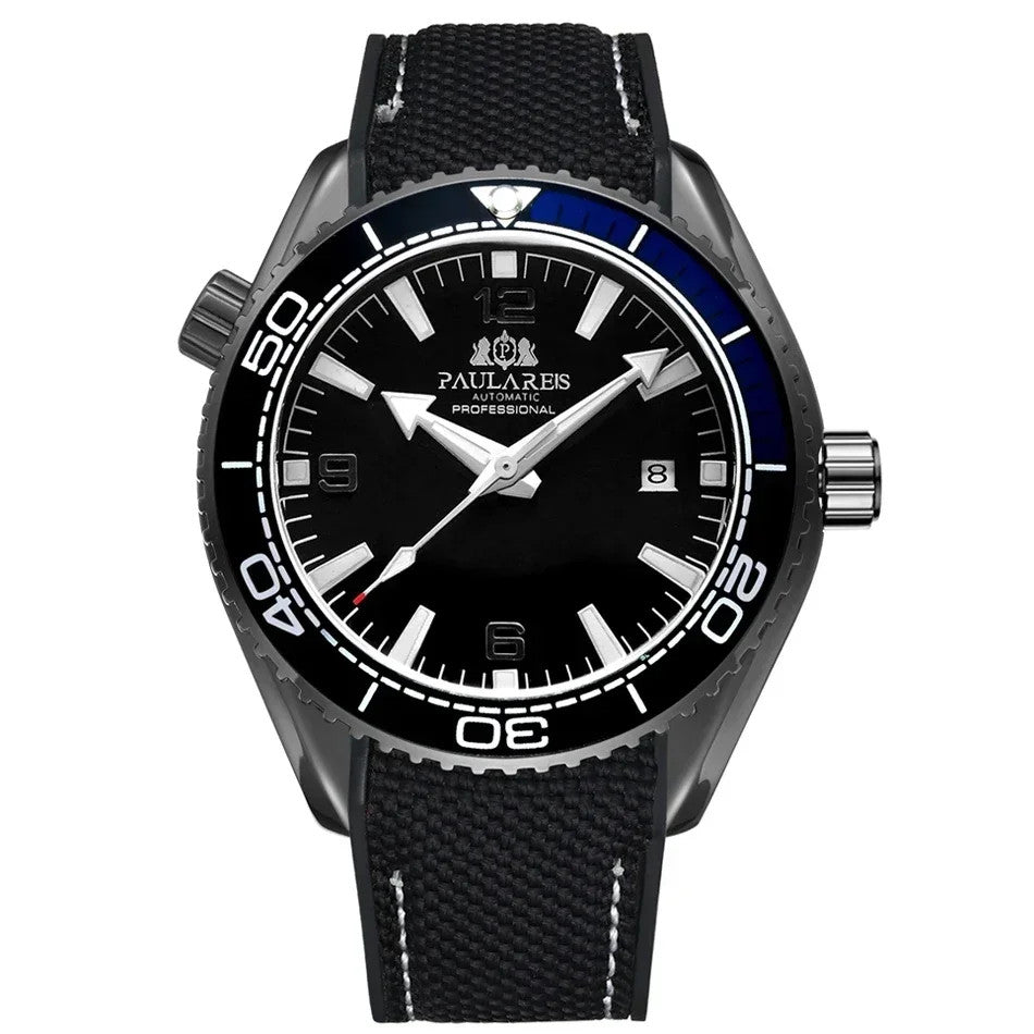 Paulareis Automatik Uhr Herren Armbanduhr Luxusuhr Datum Kautschukband 3bar
