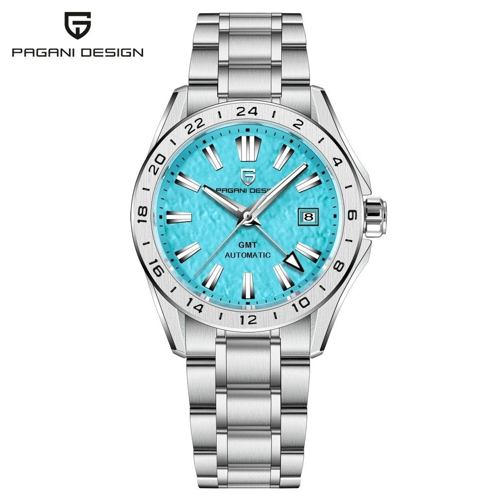 Pagani Design Herren Luxus Automatikuhr GMT Edelstahl Saphirglas Datum 39 mm