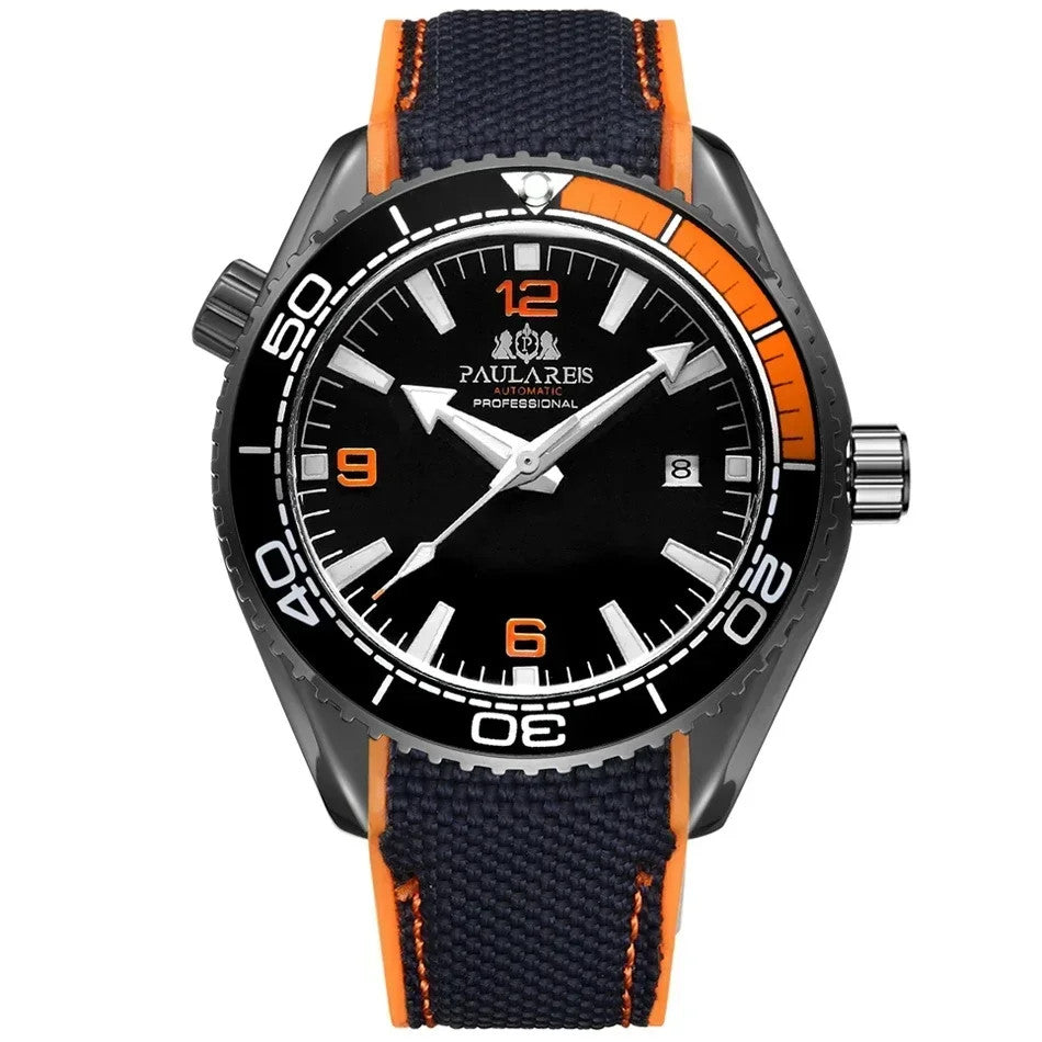 Paulareis Automatik Uhr Herren Armbanduhr Luxusuhr Datum Kautschukband 3bar