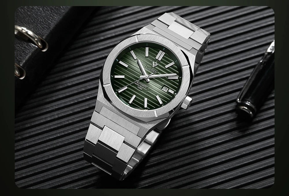Cadisen Automatikuhr Herren Luxus Armbanduhr 40mm Edelstahl Saphirglas Datum