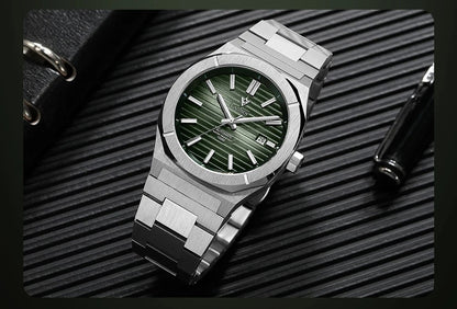Cadisen Automatikuhr Herren Luxus Armbanduhr 40mm Edelstahl Saphirglas Datum