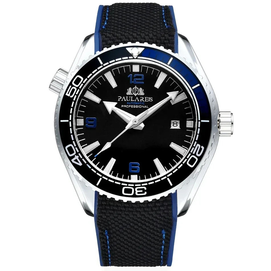 Paulareis Automatik Uhr Herren Armbanduhr Luxusuhr Datum Kautschukband 3bar