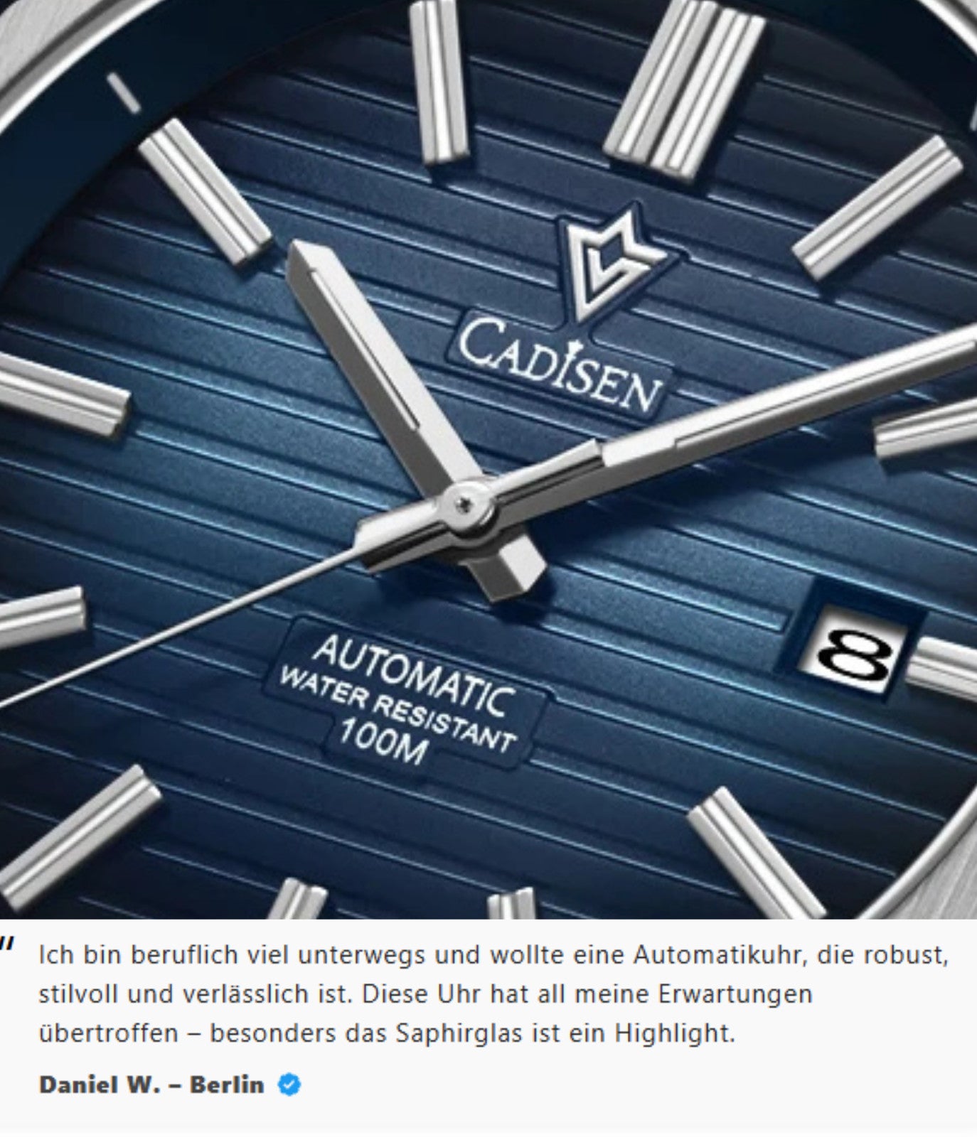 Cadisen Automatikuhr Herren Luxus Armbanduhr 40mm Edelstahl Saphirglas Datum