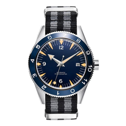 Automatikuhr Herren Luxus  schwarzes Zifferblatt Saphirglas Nylonband 41mm Datum