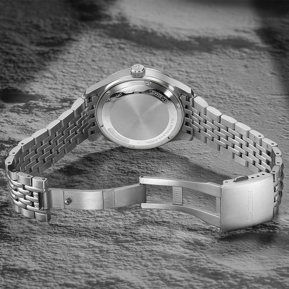 Cadisen Automatik Uhr Herren Armbanduhr Silber 40mm Edelstahl 10bar Datum