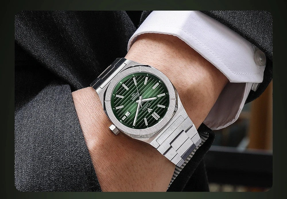 Cadisen Automatikuhr Herren Luxus Armbanduhr 40mm Edelstahl Saphirglas Datum