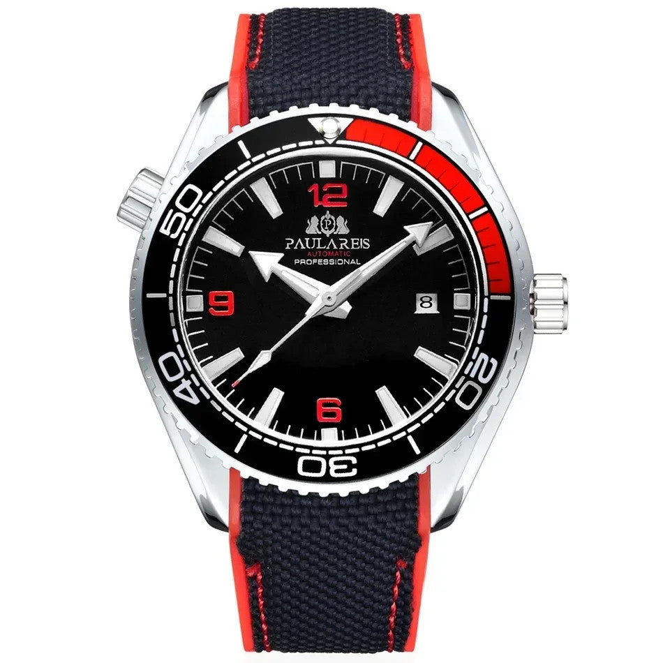 Paulareis Automatik Uhr Herren Armbanduhr Luxusuhr Datum Kautschukband 3bar