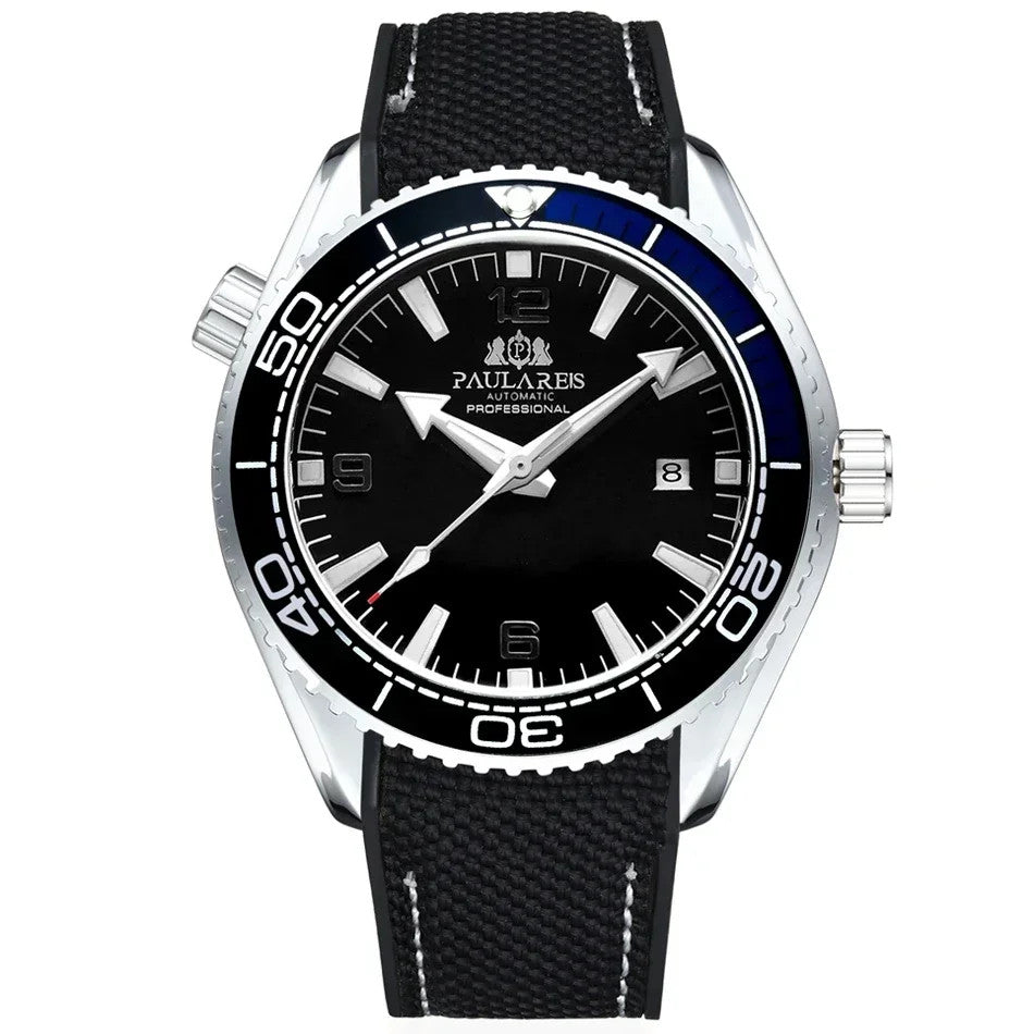 Paulareis Automatik Uhr Herren Armbanduhr Luxusuhr Datum Kautschukband 3bar
