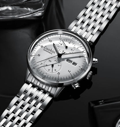 Luxus Herrenuhr Automatikuhr Armbanduhr Edelstahl Silber