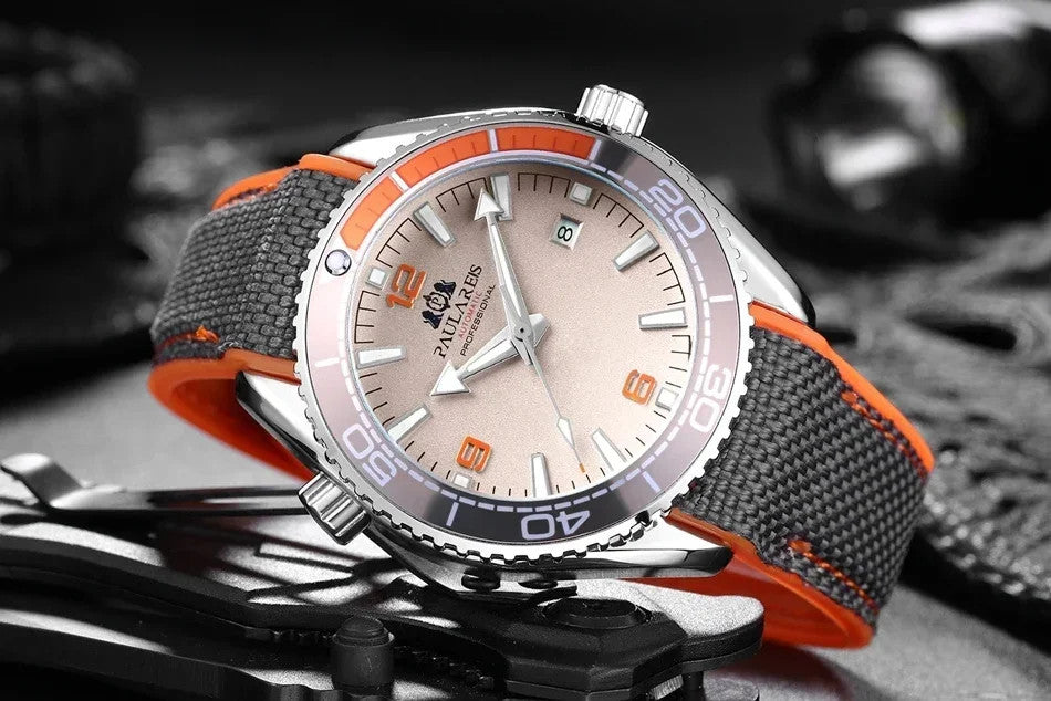 Paulareis Automatik Uhr Herren Armbanduhr Luxusuhr Datum Kautschukband 3bar