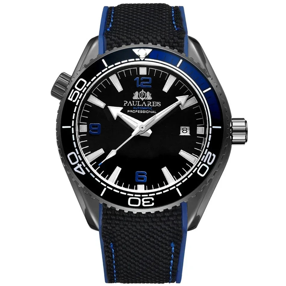Paulareis Automatik Uhr Herren Armbanduhr Luxusuhr Datum Kautschukband 3bar