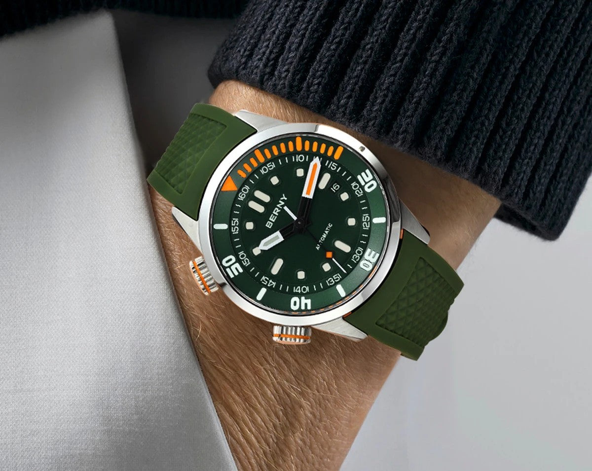 Berny Automatikuhr Herren Armbanduhr Taucher Edelstahl Saphirglas Taucheruhr