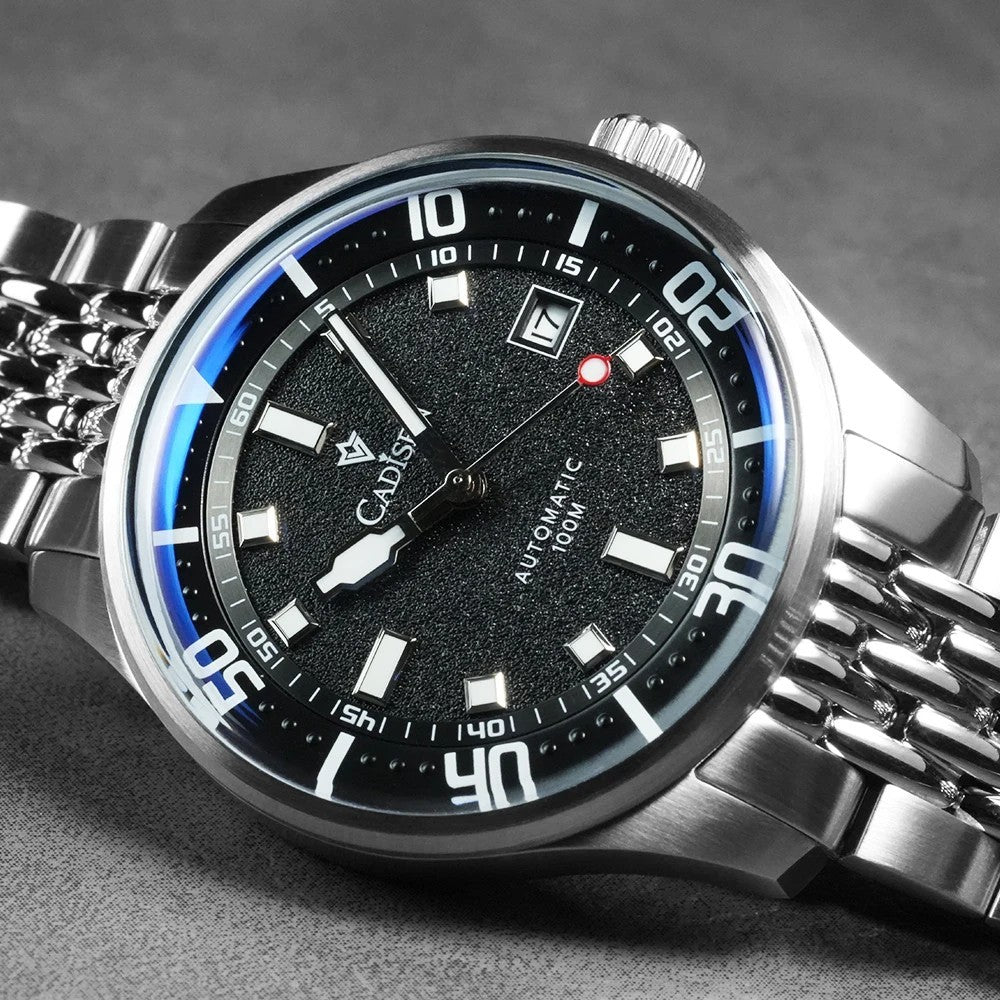 Cadisen Automatik Uhr Herren Armbanduhr Silber 40mm Edelstahl 10bar Datum