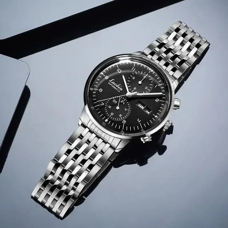 Luxus Herrenuhr Automatikuhr Armbanduhr Edelstahl Silber