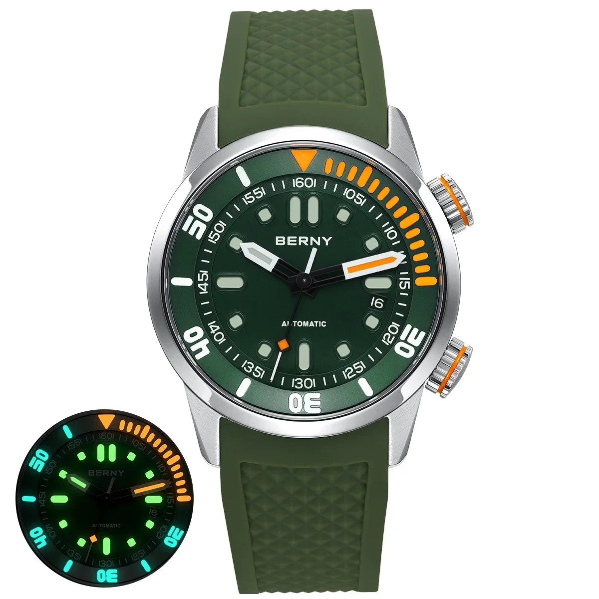 Berny Automatikuhr Herren Armbanduhr Taucher Edelstahl Saphirglas Taucheruhr