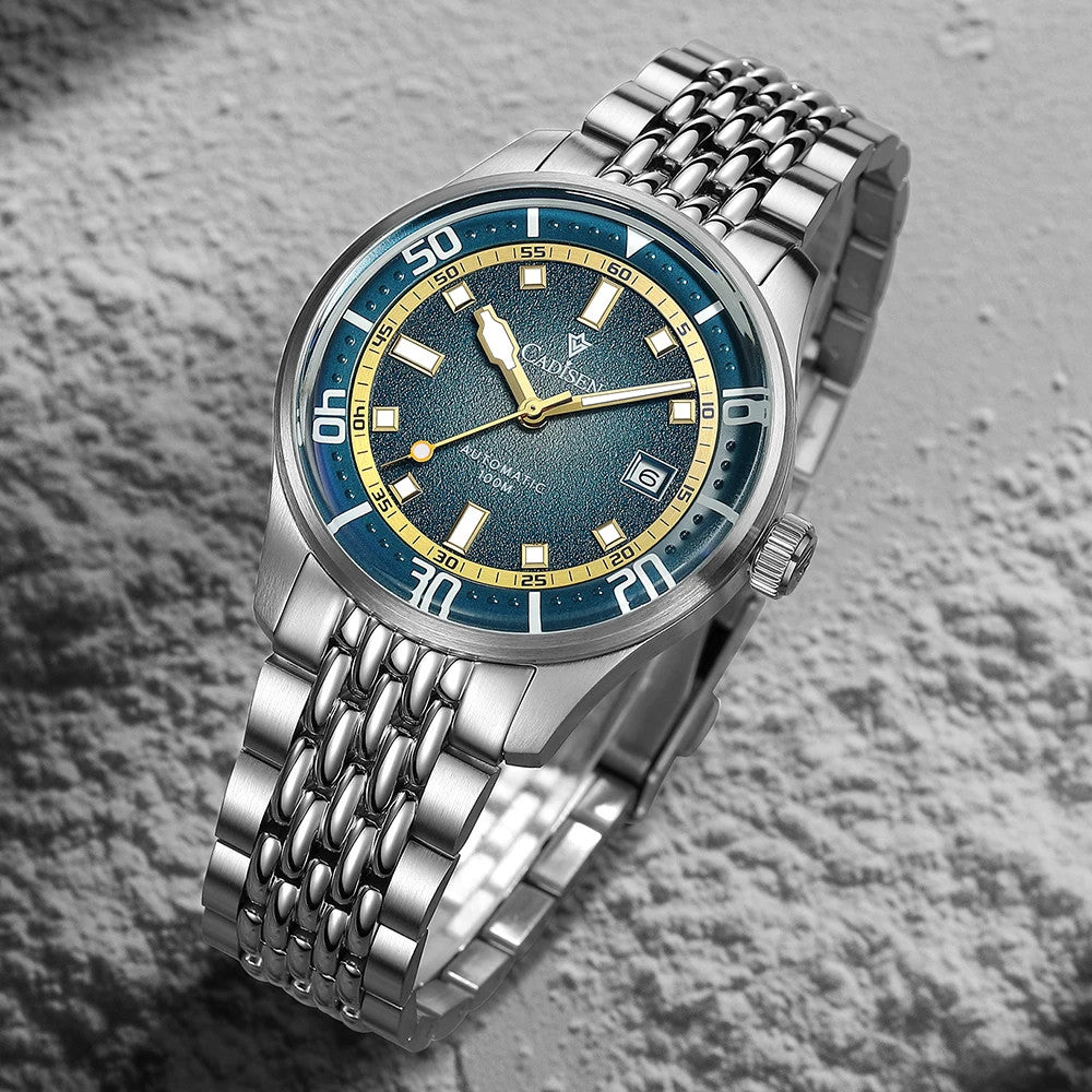 Cadisen Automatik Uhr Herren Armbanduhr Silber 40mm Edelstahl 10bar Datum