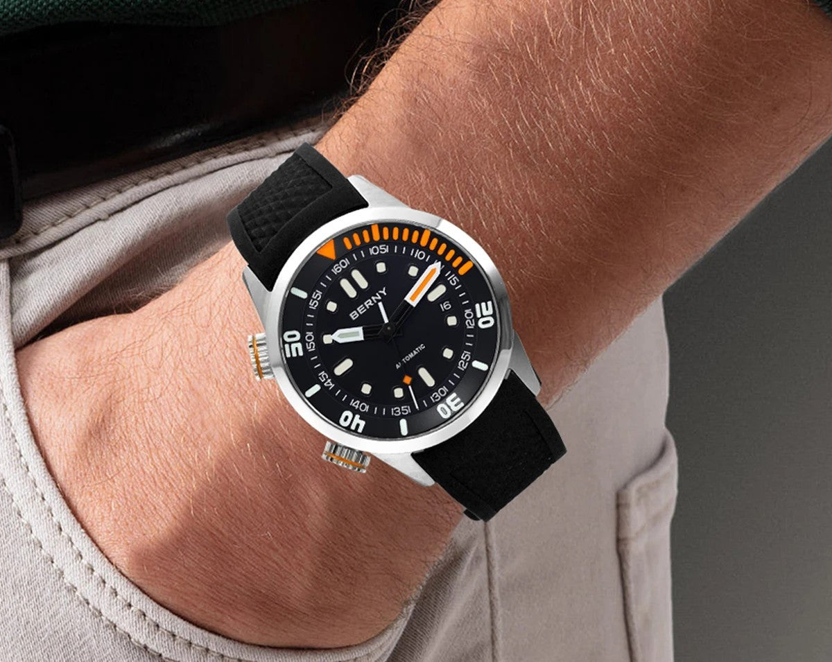Berny Automatikuhr Herren Armbanduhr Taucher Edelstahl Saphirglas Taucheruhr