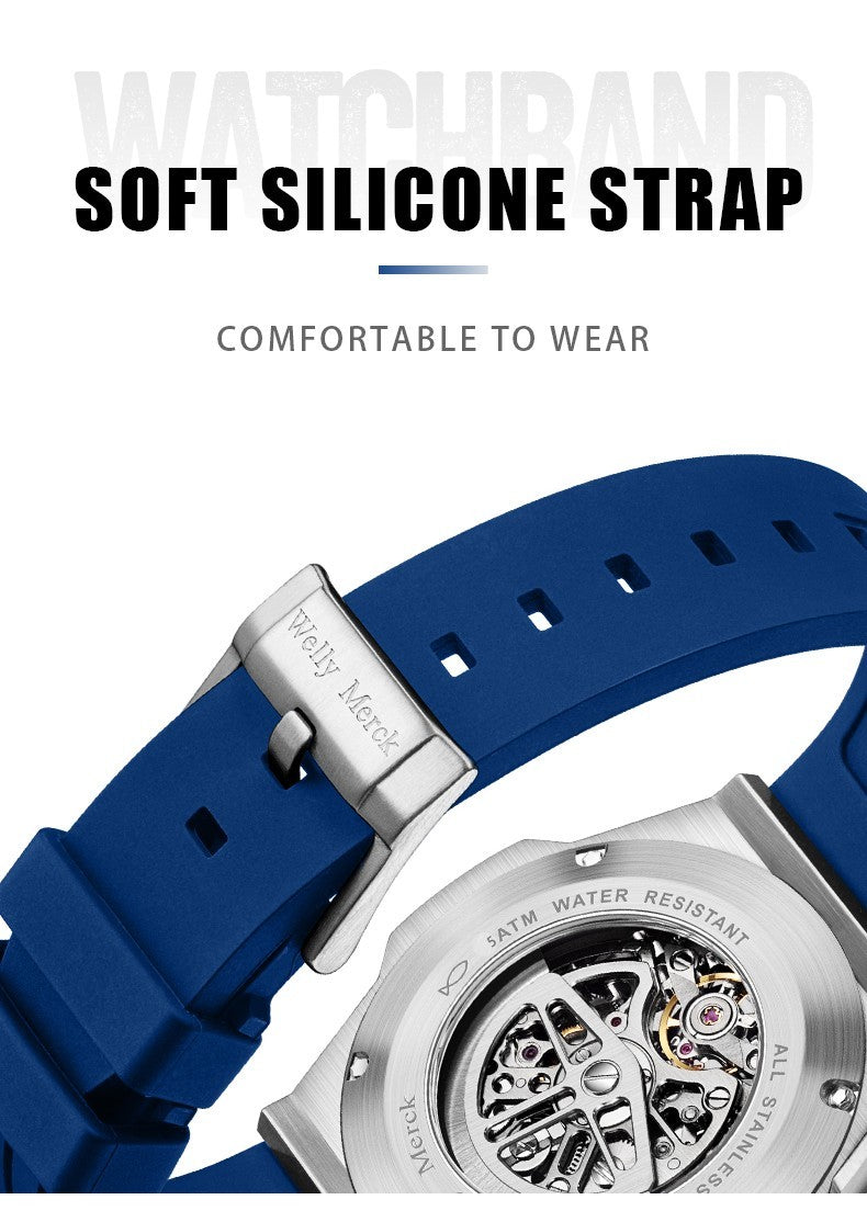 Welly Merck Herren Automatikuhr Armbanduhr 42mm Saphirglas Edelstahl 5BAR